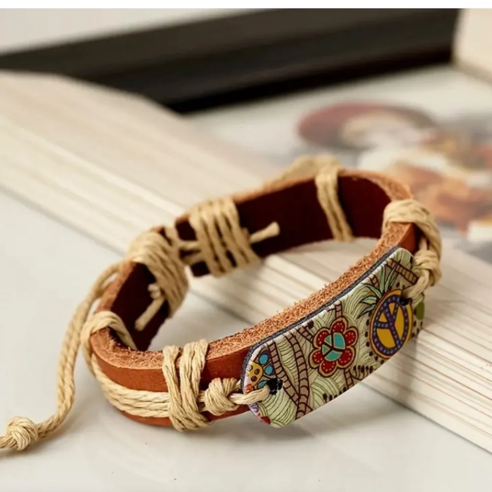 LAST ONE Boho Hemp Rope Braided Vintage Style Leather Bracelet - Picture 3 of 5
